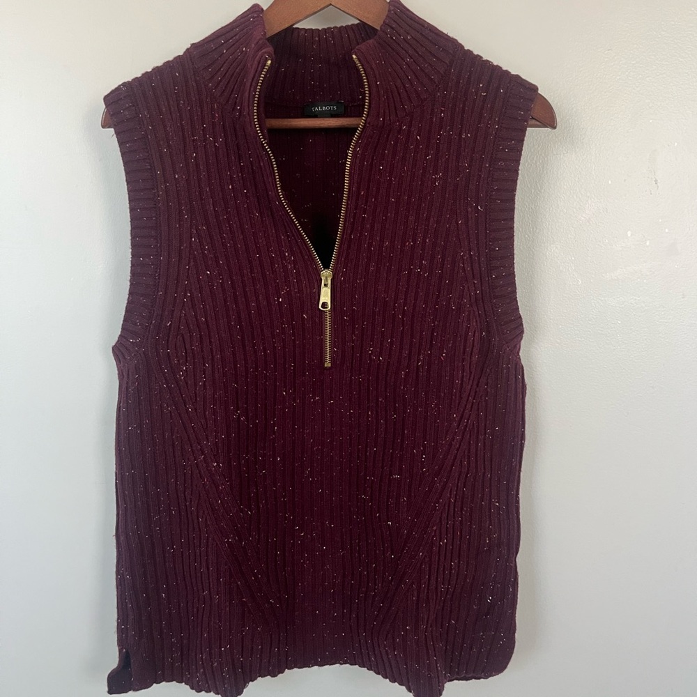 Talbots Burgundy Zip-Up Sweater Vest